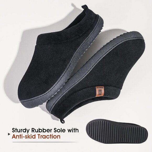 Men's Dark-Black Slip-on Slippers Comfy Foam Closed-Toe Indoor House Shoes - Picture 5 of 8